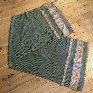 Tibetan Snow Lion Long Green, Gold and Silver Silk Shawl